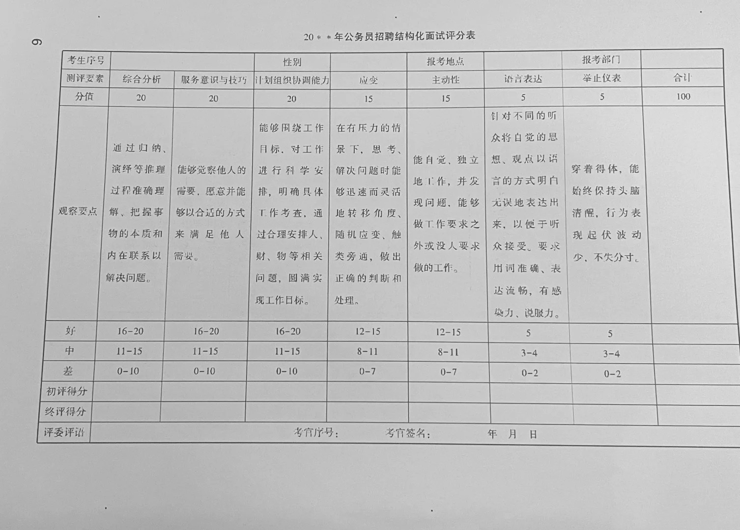 公务员面试结构化评分表，构建公正高效的面试评估体系框架